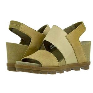 NEW SOREL Joanie ll Sage /tan Slingback wedge sandals , size 7.5